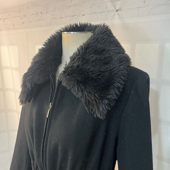 Laundry By Shelli Segal Fur Wide Collared Full Zip Fit & Flare Dress Coat Sz 14 - Picture 4 of 11